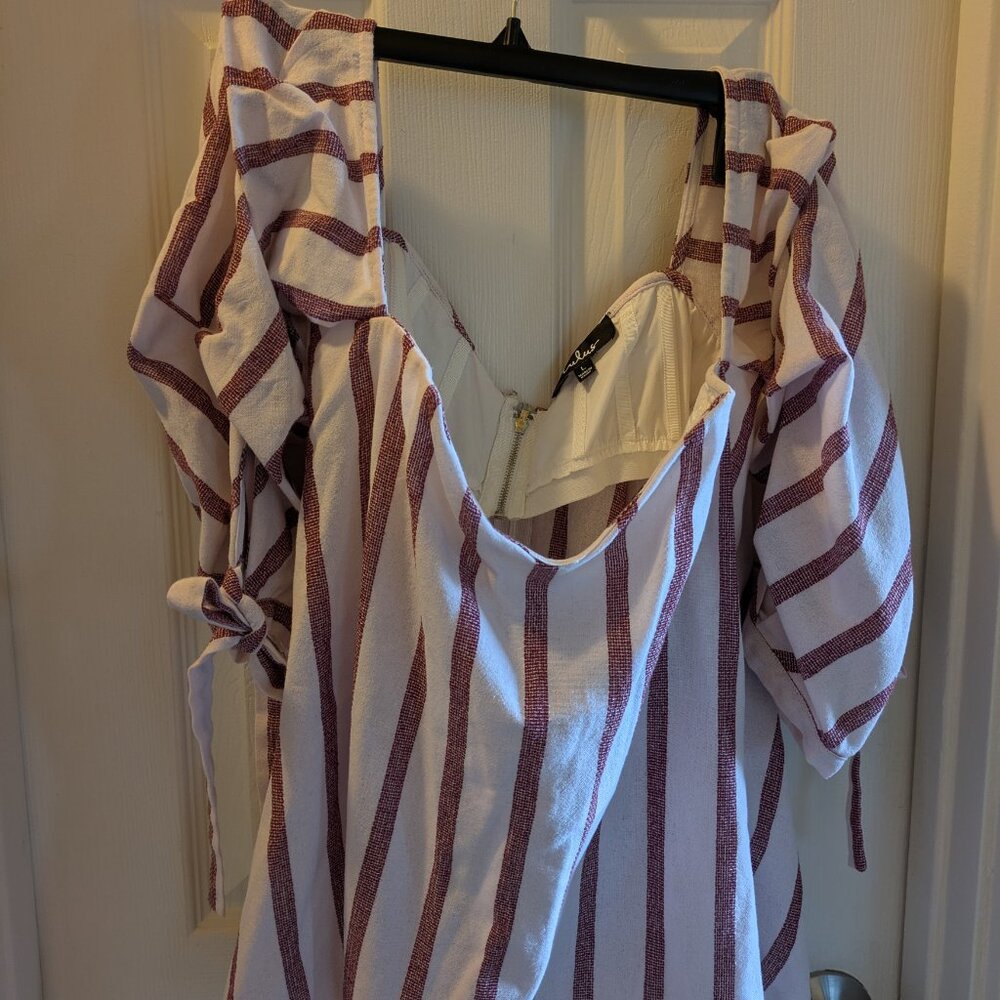 Lulu's Striped Puff Tie Sleeve Corset Linen Blouse Large
